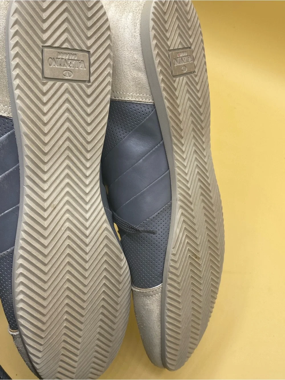 RARE Valentino Garavani Slate Blue Leather Sneakers with Beige Suede Trim